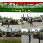 Wujudkan Lingkungan Bersih, Anggota Koramil 414-05/Kelapa Kampit Bersama Warga Lakukan Gotong Royong
