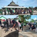 Koramil 414-03/Gantung Laksanakan Pengecoran Halaman Masjid Al- Muhajirin