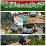 Cegah Terjadi Kecelakaan Selanjutnya, Anggota Koramil 414-05/Kelapa Kampit Bersihkan Rumput di Badan Jalan