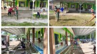 Jaga Kebersihan Tempat Ibadah, Babinsa Air Saga Bersama Masyarakat Gotong Royong Bersihkan Masjid 