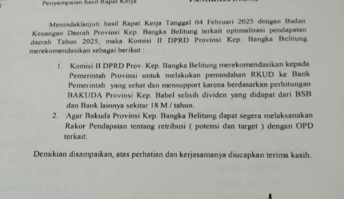 Selisih Rp 18 Miliar, DPRD Babel Minta RKUD Dipindahkan dari Bank Sumsel Babel